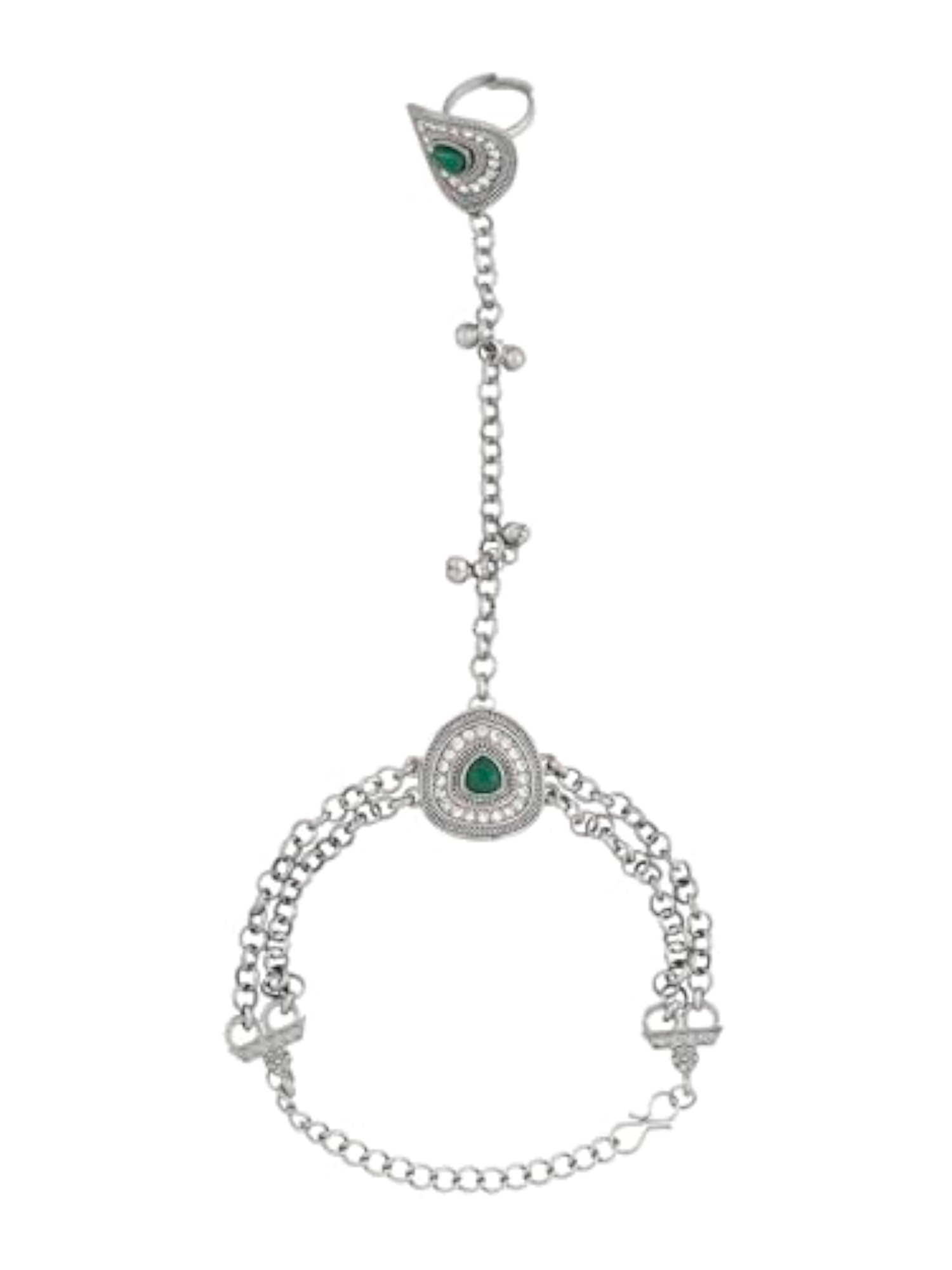 Akaaya Silver Green Hathphool Anklet, Traditional Charm